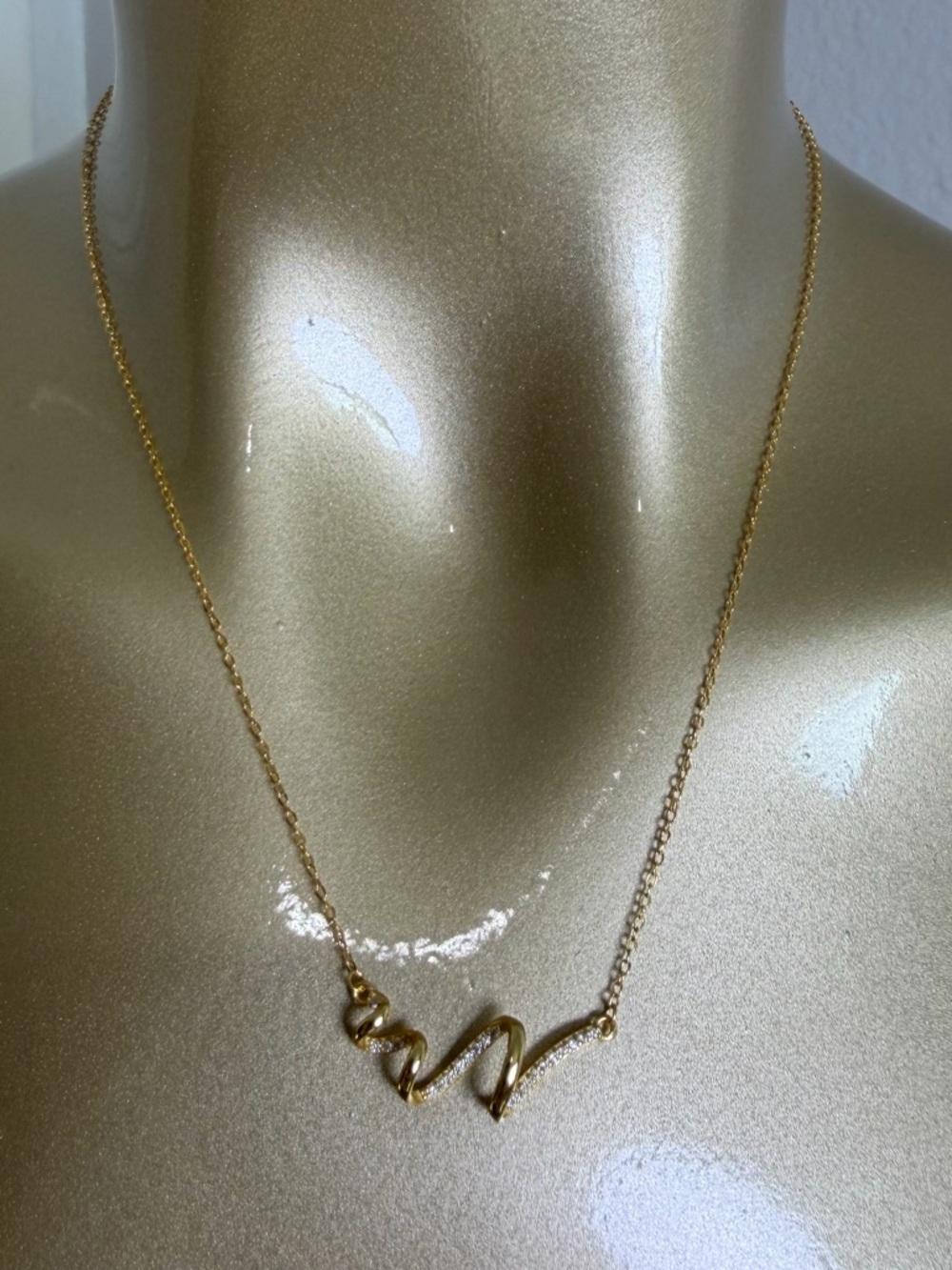 Gold Tone Wave Pendant Necklace with Crystal Accents - Women Jewelry